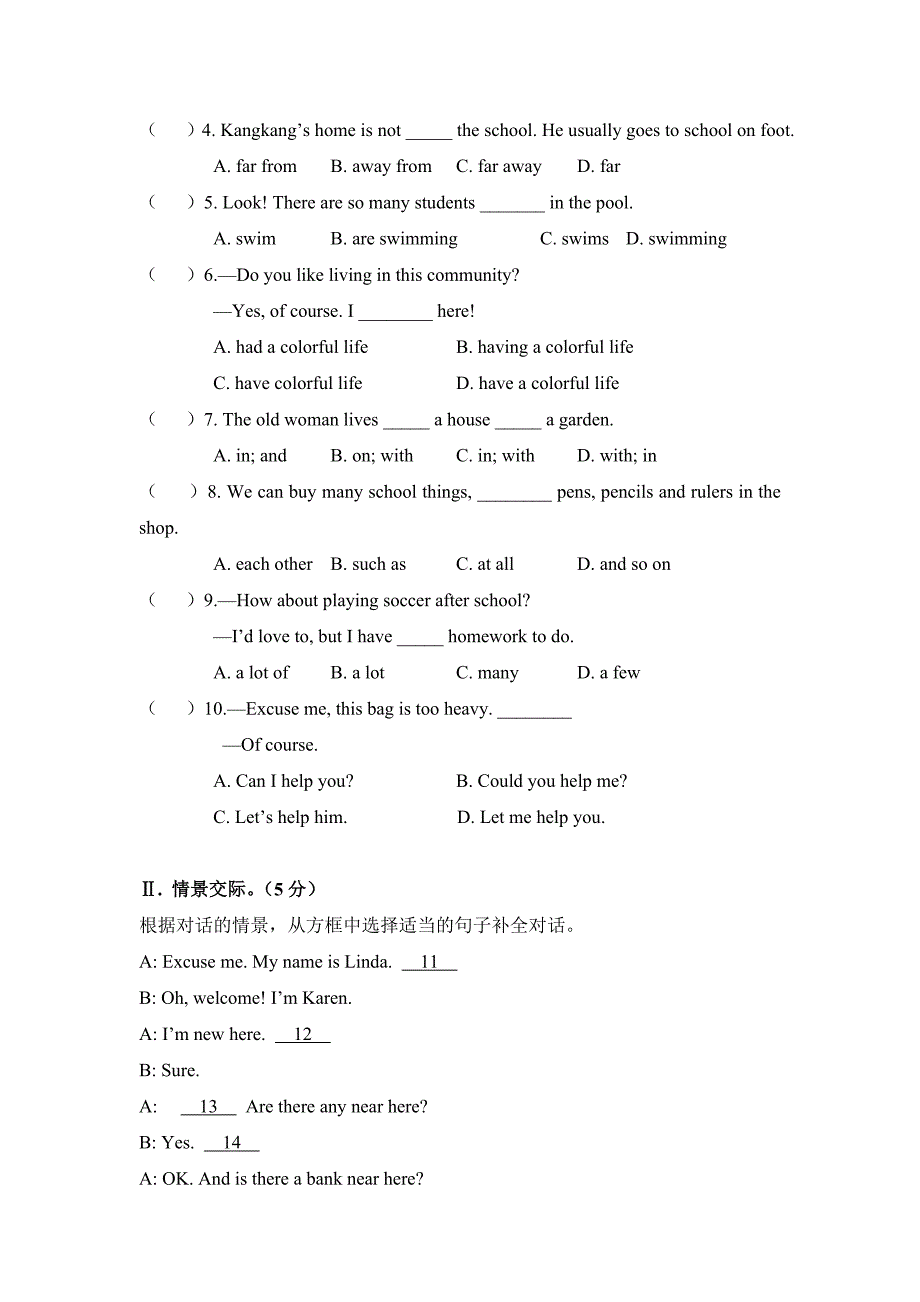 最新仁爱版英语七年级下册Unit-6-Topic-2同步练习1_第4页