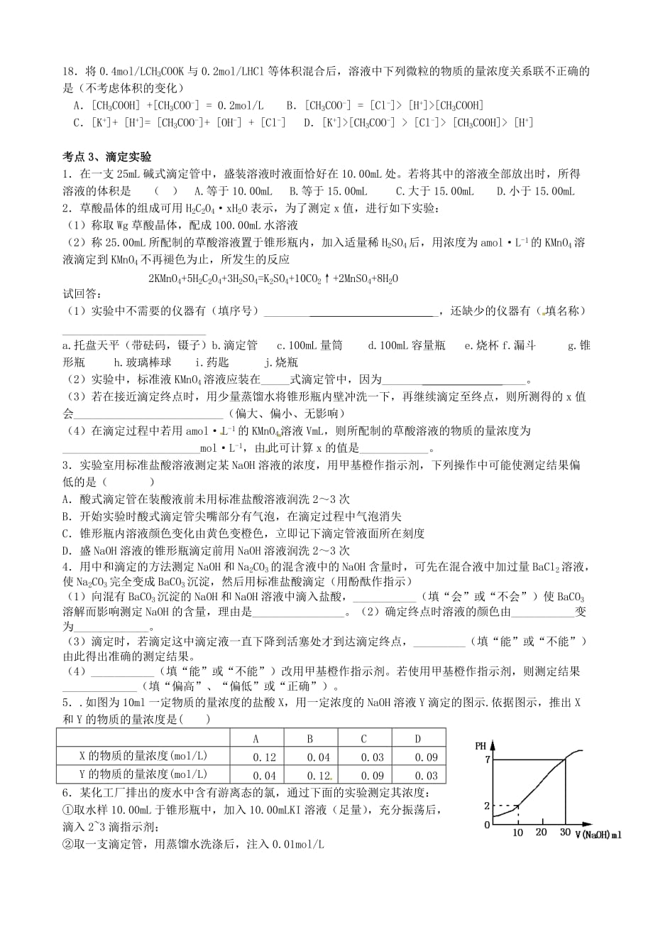 上海市师范大学附属外国语中学2020学年高二化学期末考点复习题1（无答案）_第3页