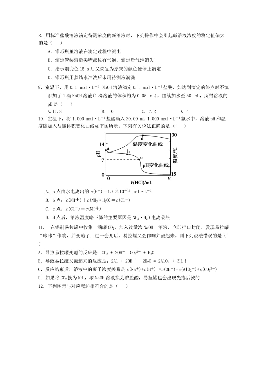 吉林省长春市十一中2020学年高二化学上学期期初考试试题（无答案）_第2页