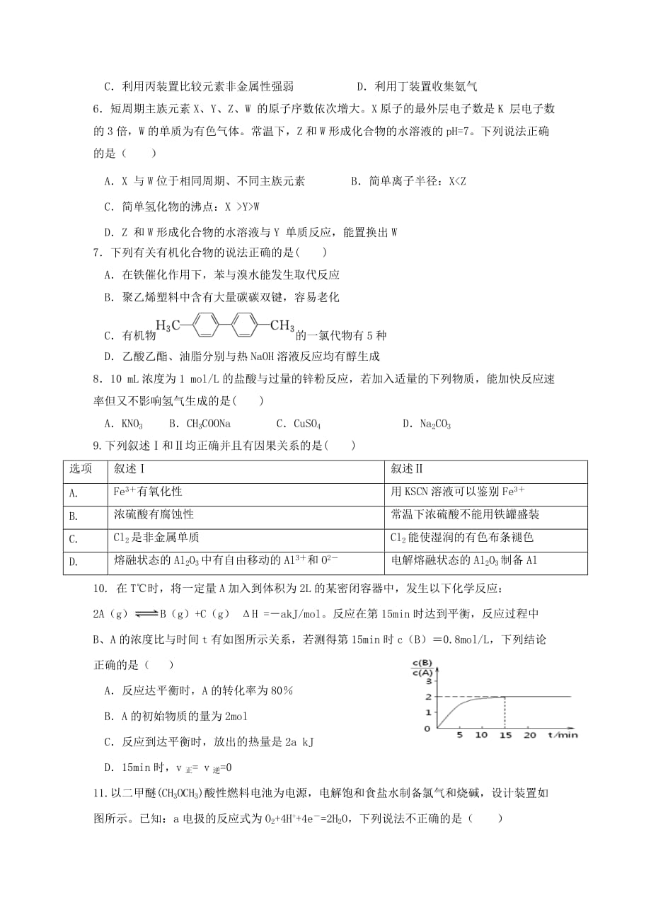 四川省2020学年高二化学下学期期中试题（无答案）_第2页