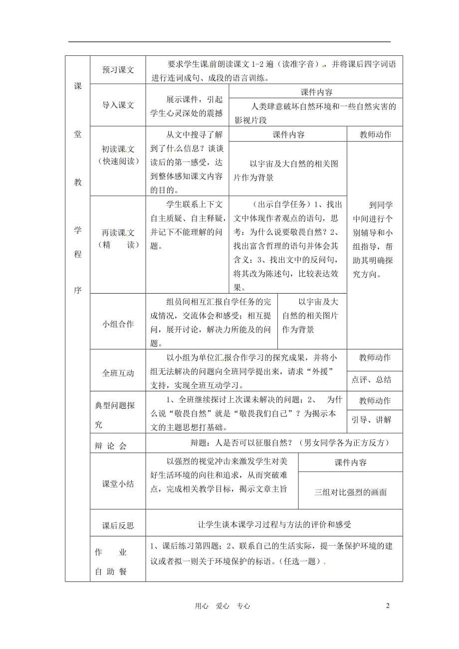 新疆乌鲁木齐县第五十五中学八年级语文下册 11敬畏自然说课稿2 人教新课标版.doc_第2页