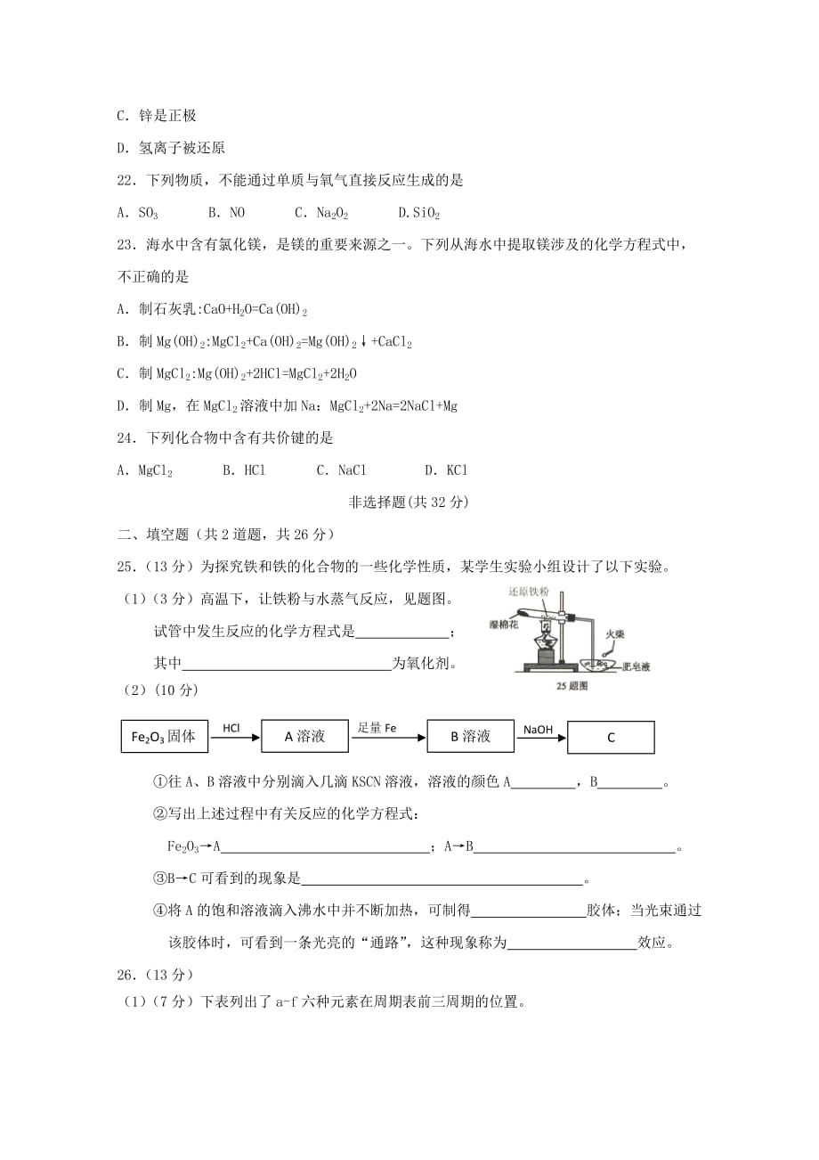 云南省保山市2020学年高二化学上学期期中试题 文 （无答案）新人教版_第4页