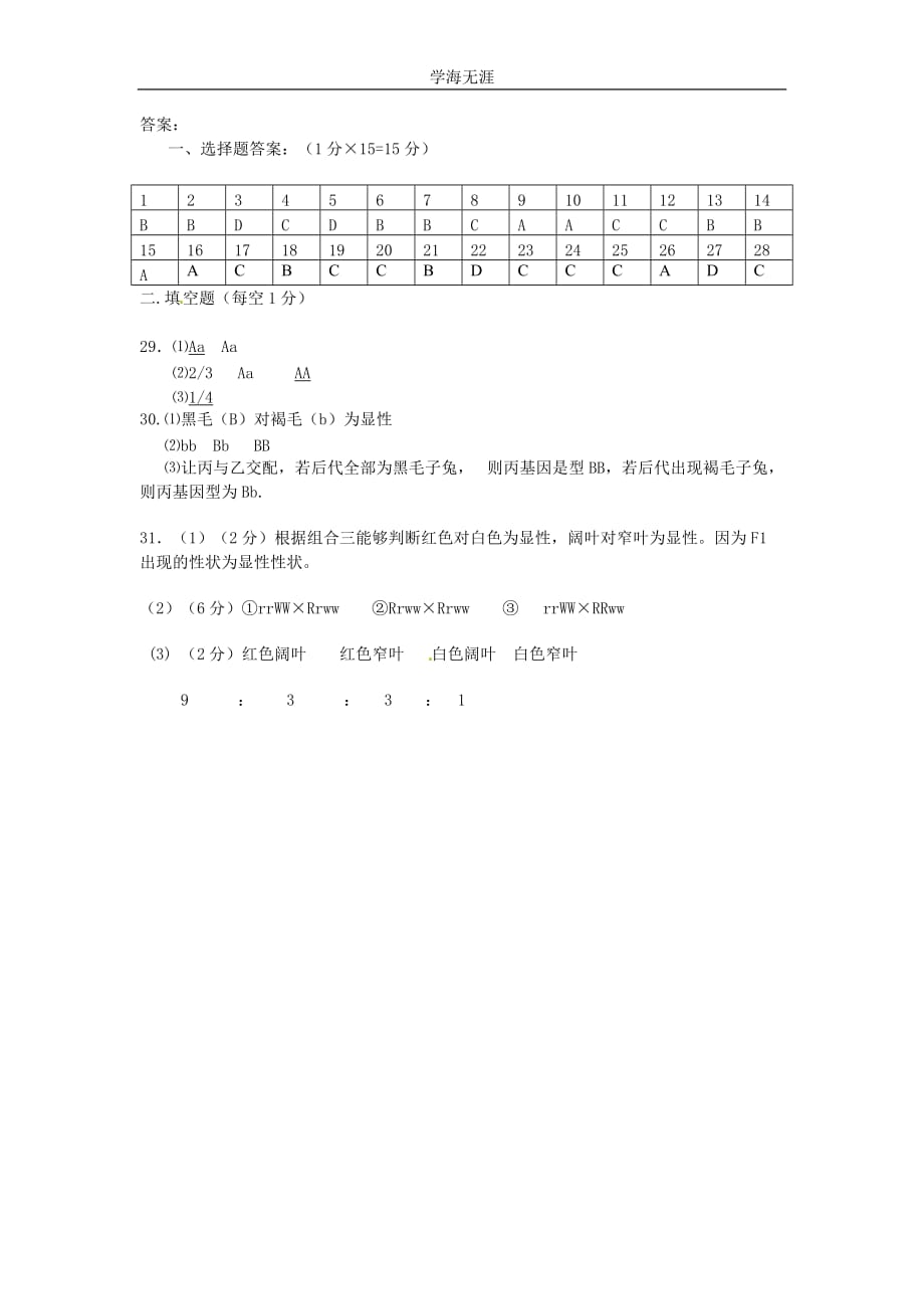 新人教版高中生物必修2第1章《遗传因子的发现》(单元)word同步测试三（2020年整理）.doc_第4页