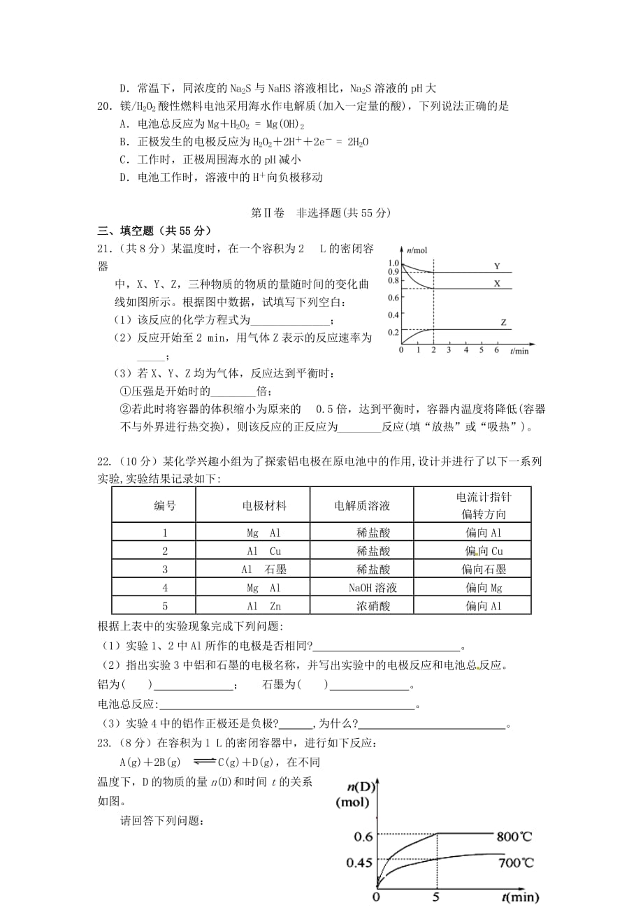 辽宁省大连教育学院2020学年高二化学上学期期末考试试题 理（无答案）新人教版_第4页