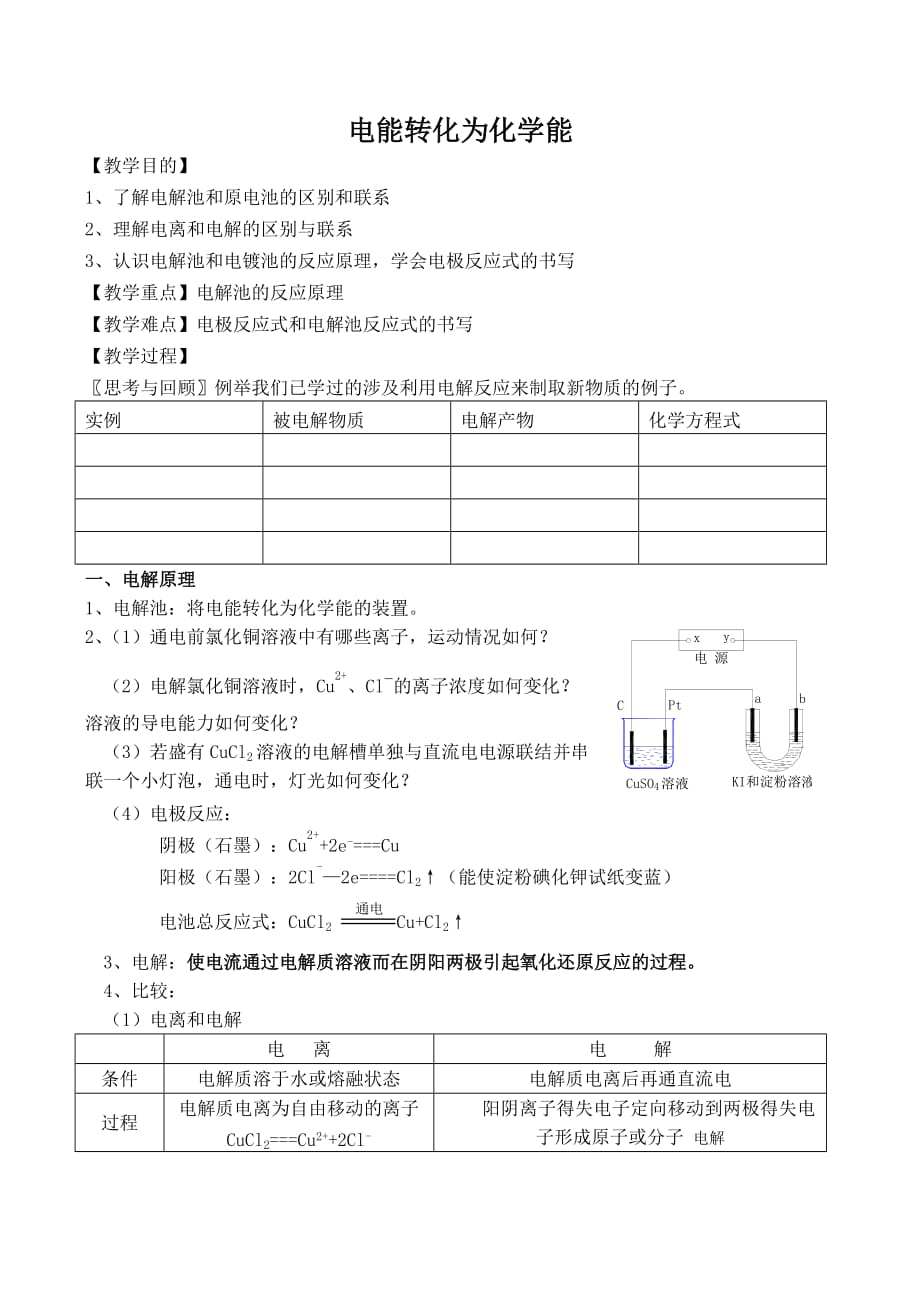 高中化学化学能与电能的转化 电能转化为化学能苏教版选修四_第1页