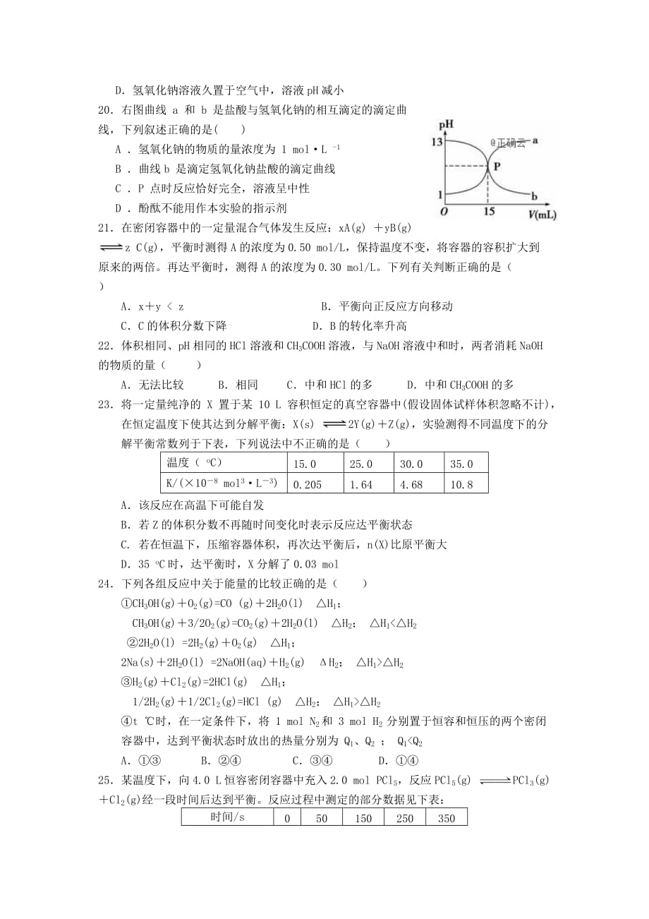 四川省广元市川师大万达中学2020学年高二化学上学期期中试题_第4页