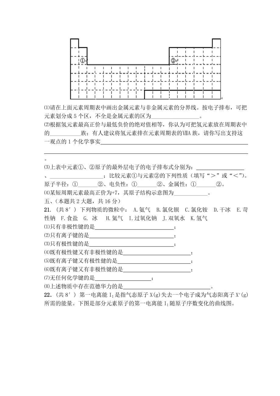 江苏省建陵中学2020学年度第一学期高二化学期中调研测试卷 苏教版 选修_第5页