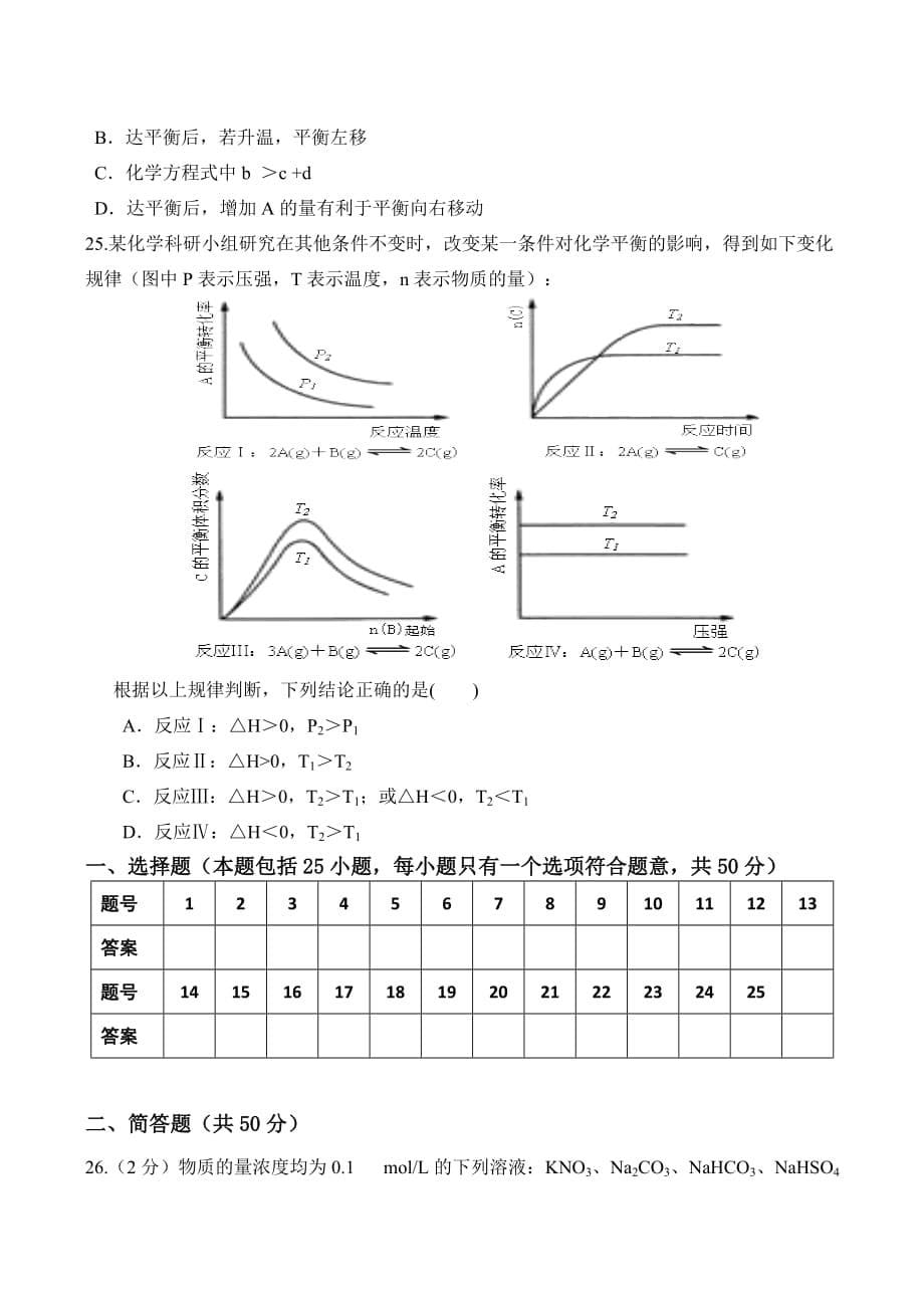 高中化学化学平衡的移动 同步测试苏教版选修四_第5页