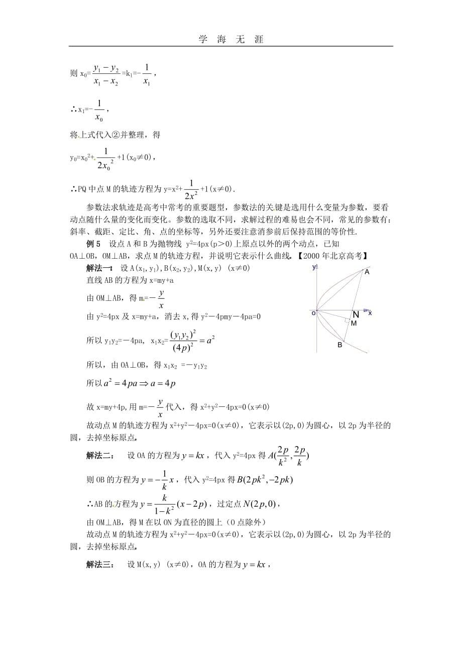 湖北省孝感市高考数学备考资料 研究专题4（必修2）：动点的轨迹方程的求法（2020年整理）.doc_第5页