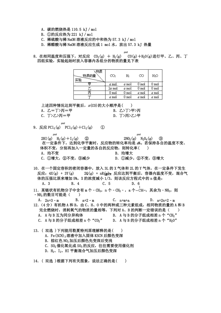 四川省成都市2020学年高二化学下学期期中试题（无答案）_第2页