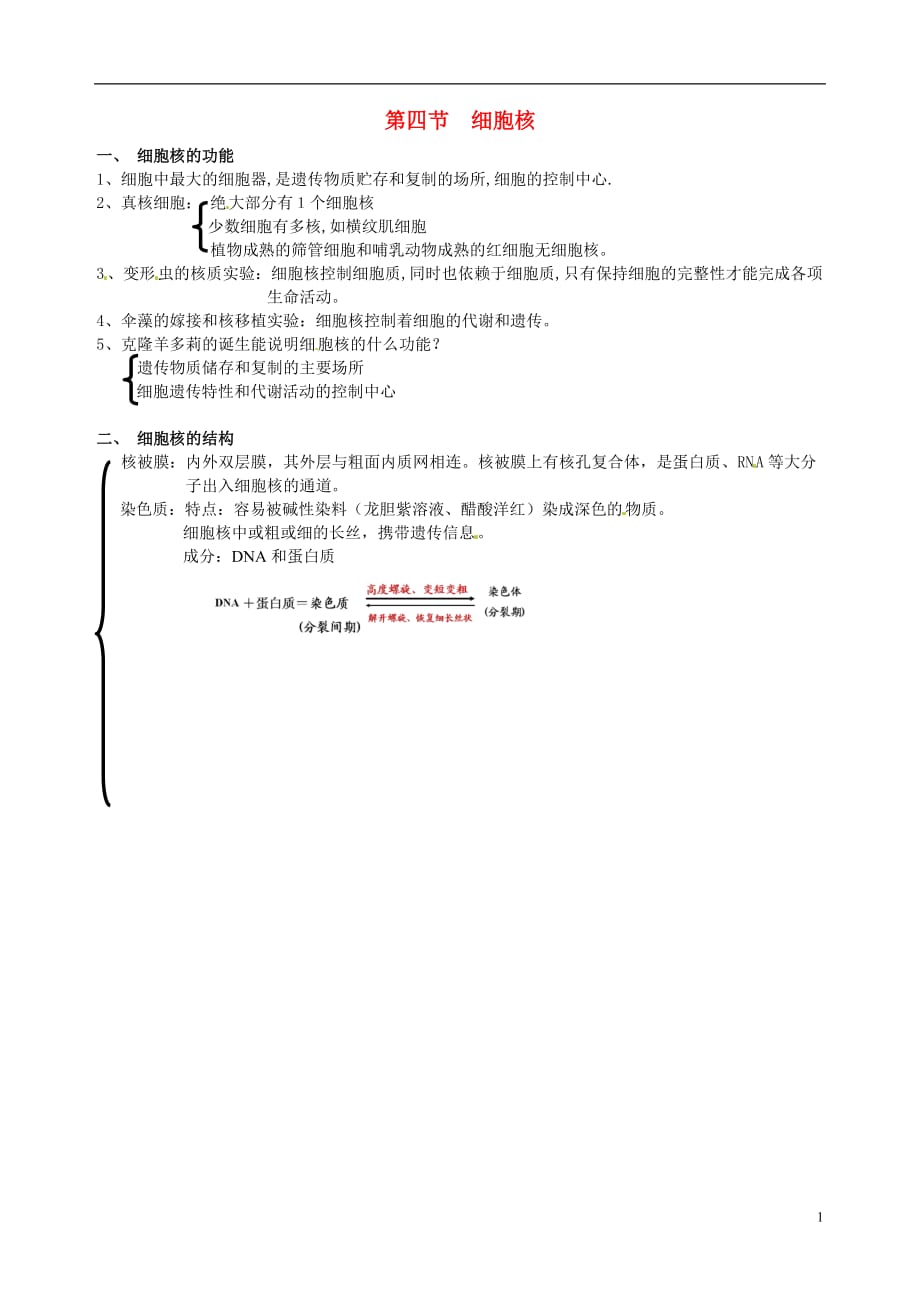 福建省建瓯二中高中生物 基础知识 第二章 细胞的结构 第四节 细胞核 新人教版必修1.doc_第1页