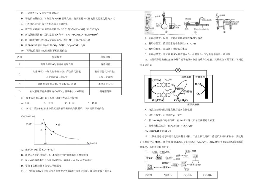 2020届高三1月名校模拟试题 化学（一）学生版_第2页