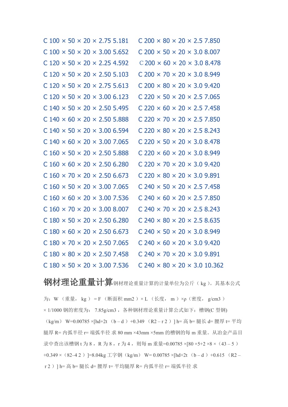 C型钢基本尺寸及主要参数_第2页