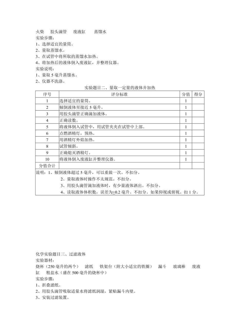 山西晋中市中考化学实验操作考查试题及评分标准_第2页