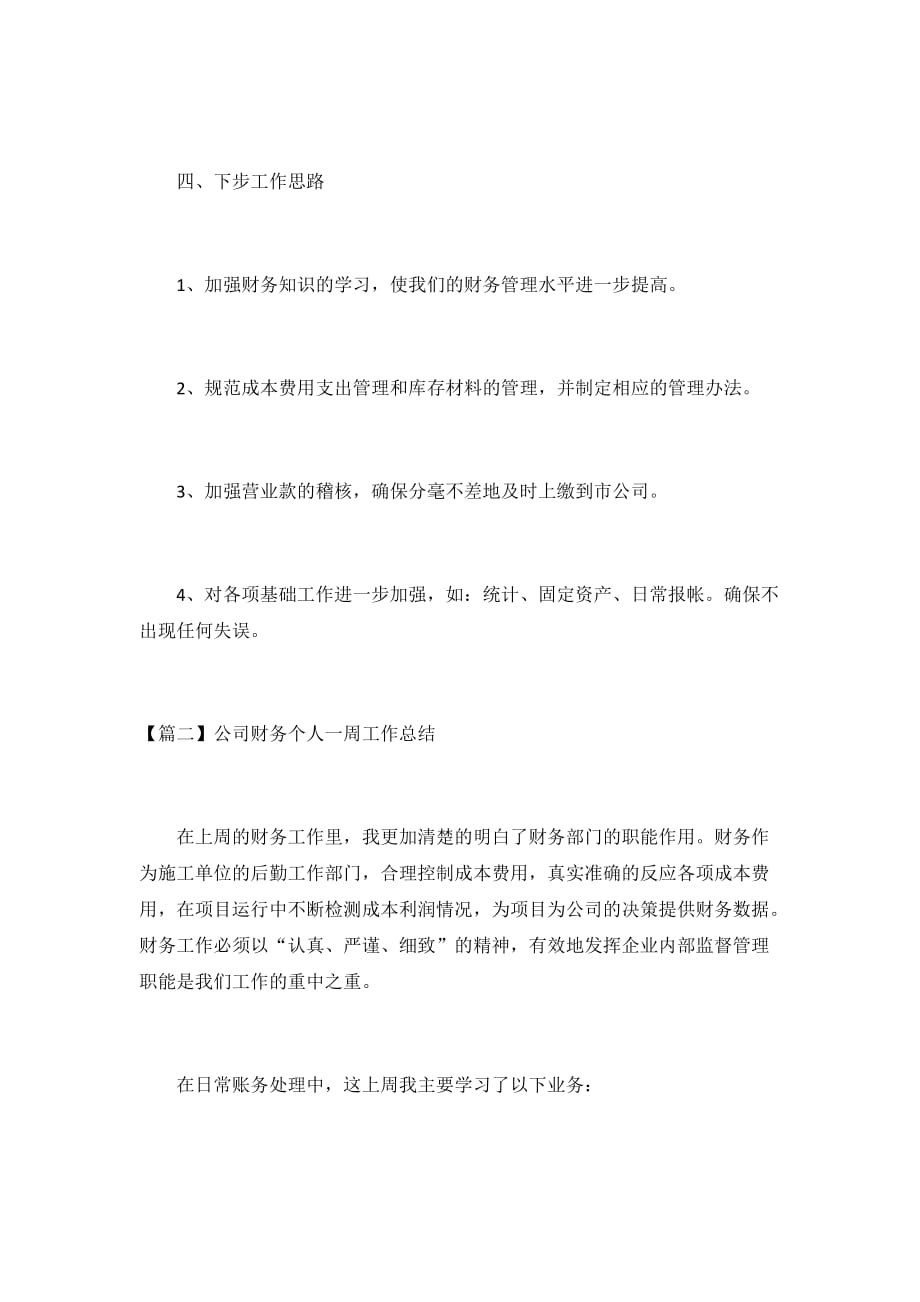 2020公司财务个人一周工作总结2篇_第2页