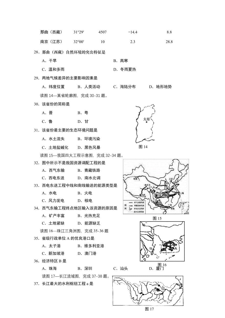 山东青岛学业水平测试地理试卷（word版有答案）_第5页