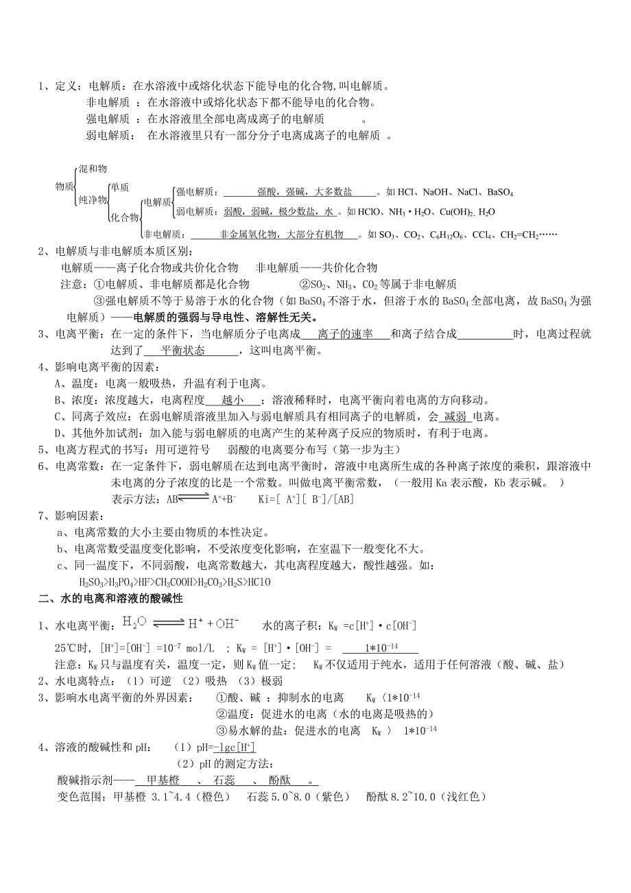 高二化学复习提纲人教版选修4（通用）_第5页