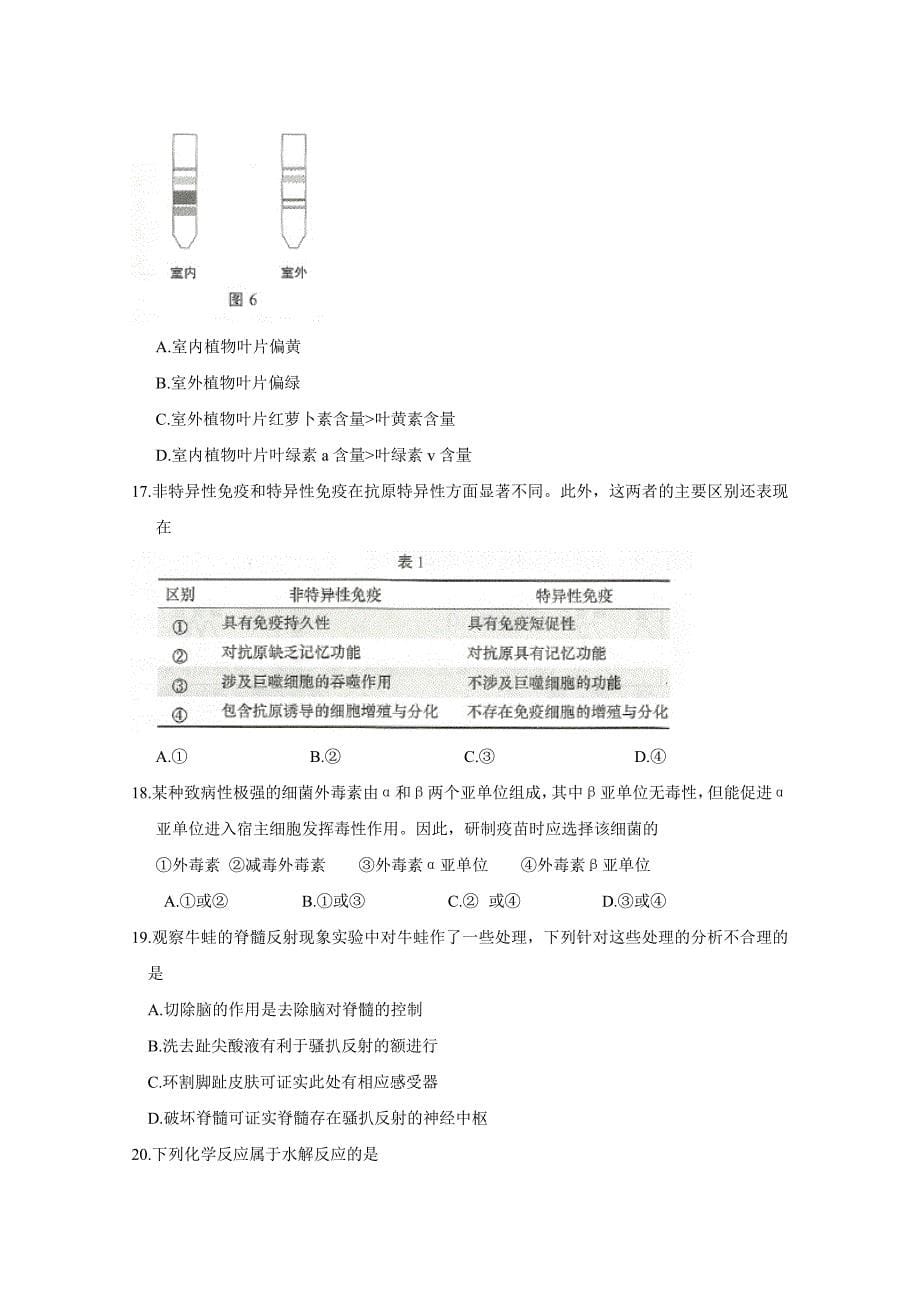 2016年上海高考生物试卷、答案(清晰版)讲解_第5页