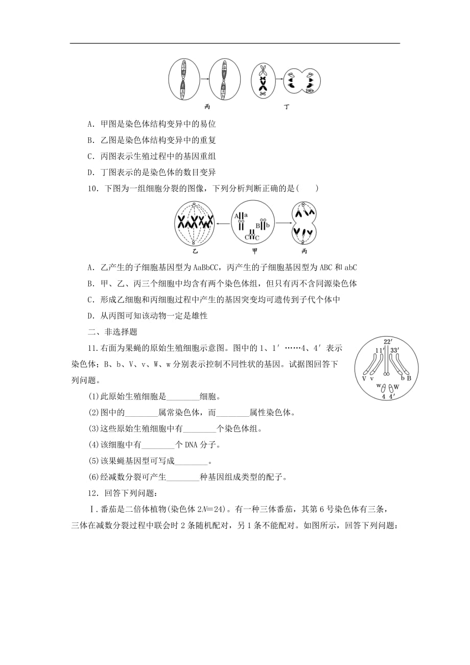 2019年高中生物课时跟踪检测十二染色体畸变浙科版必修_第3页