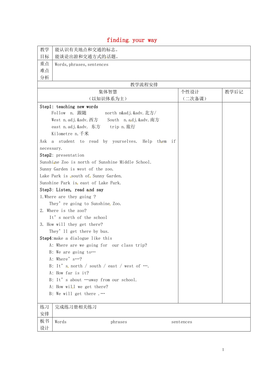 江苏宿迁宿豫区关庙初级中学七级英语下册Unit4FindingyourwaywelcometotheUnit教案新牛津 1.doc_第1页