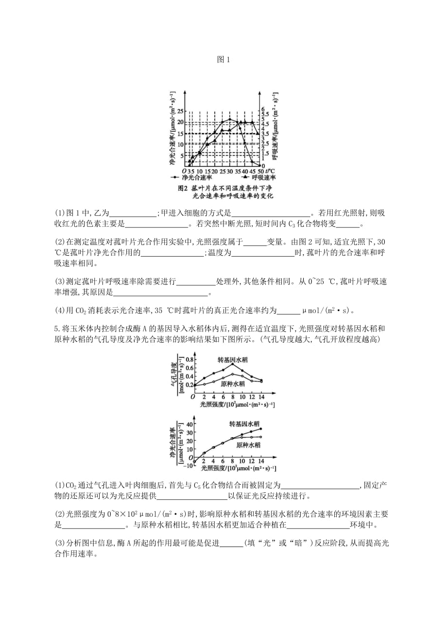 2019届新课标高考生物二轮复习非选择题考前抢分训练细胞呼吸和光合作用_第3页