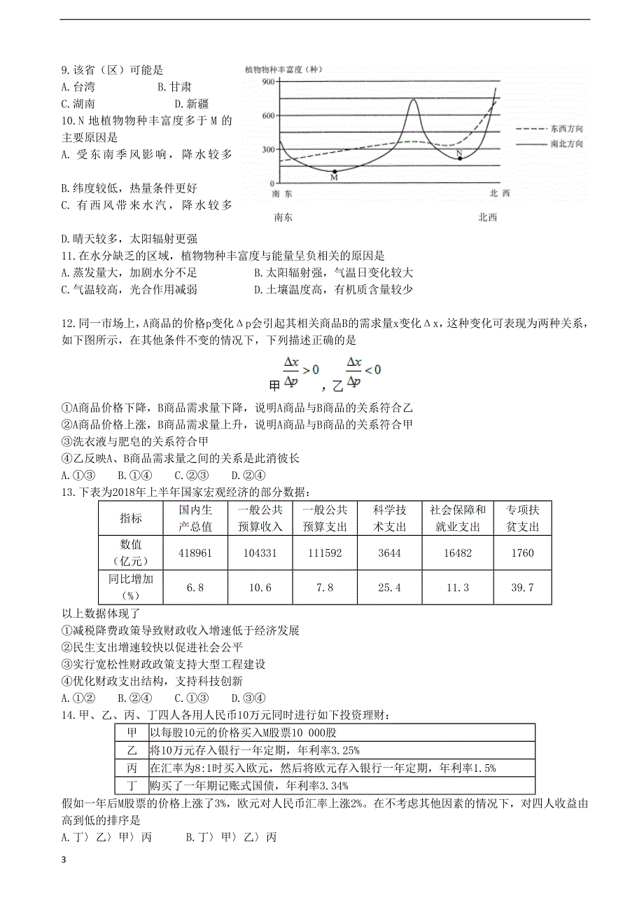 2019届云南省高三下学期第五次调研考试文综试题（word版）_第3页