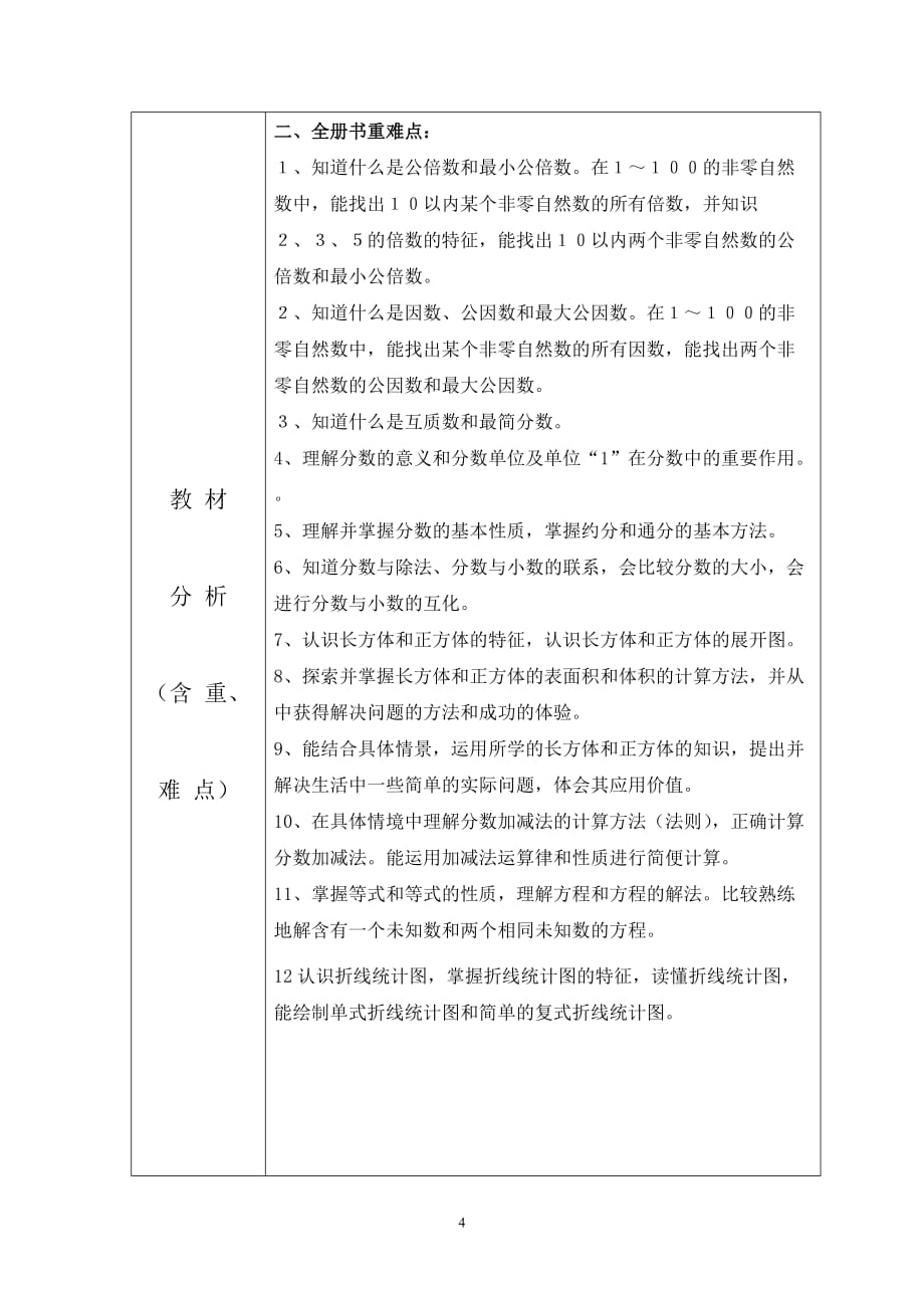 2018年春西师版五年级数学下册教学工作计划_第4页