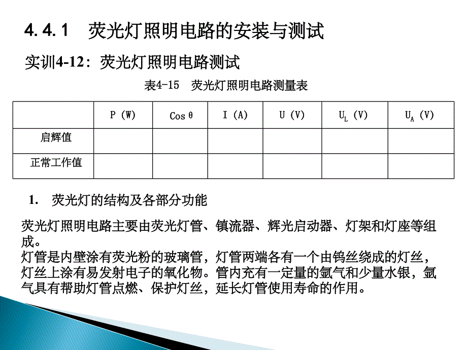 实训任务44荧光灯照明电路的安装与测试ppt课件_第4页