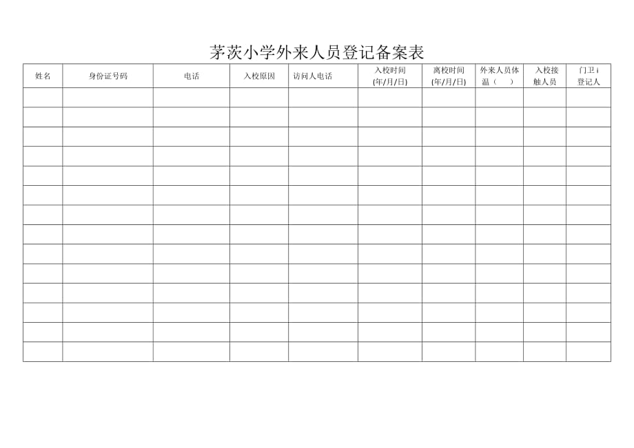 茅茨小学外来人员登记备案表_第1页