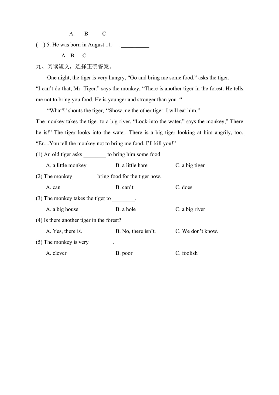 人教新起点六年级英语下册《期中测试卷_》_第4页