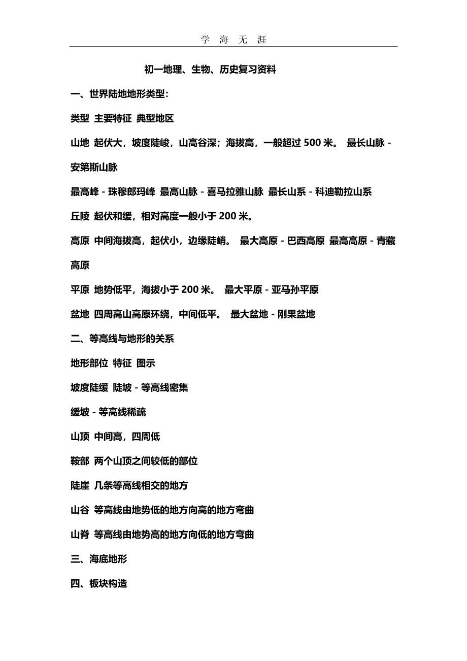 2020年整理初一湘教版地理、人教版生物、人教版历史复习提纲.pdf_第1页