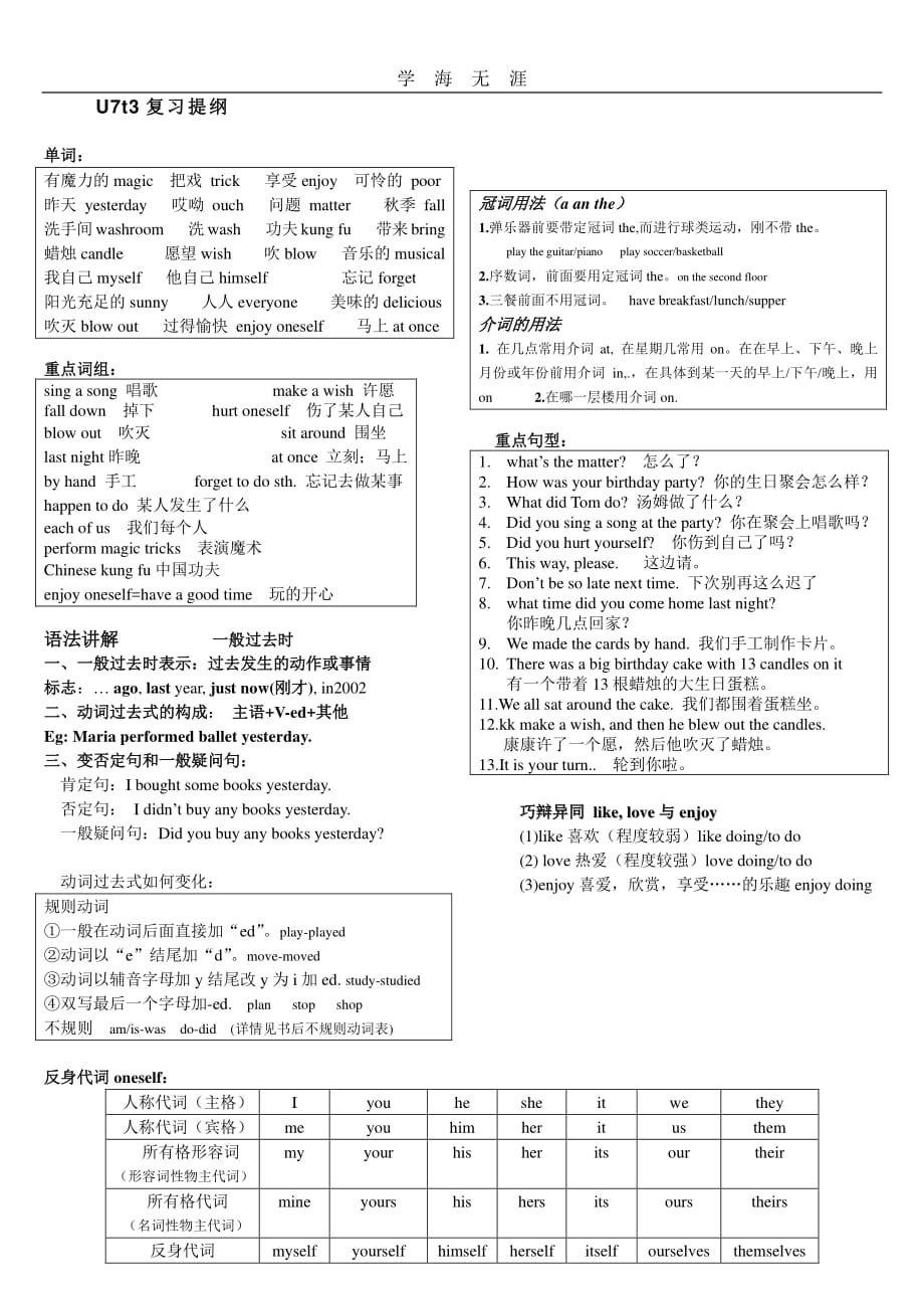 2020年整理七下仁爱U7T3复习提纲.pdf_第1页