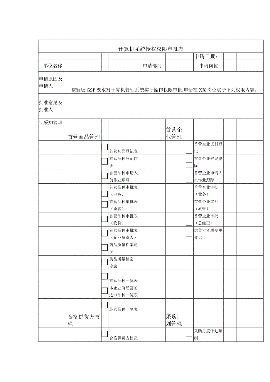 GSP计算机系统授权权限审批表_第1页