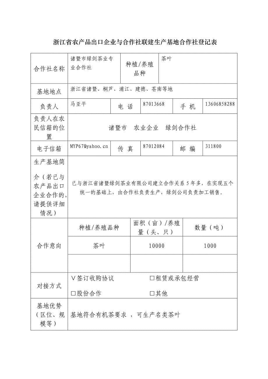 《精编》某省农产品出口企业与合作社联建生产登记表_第5页