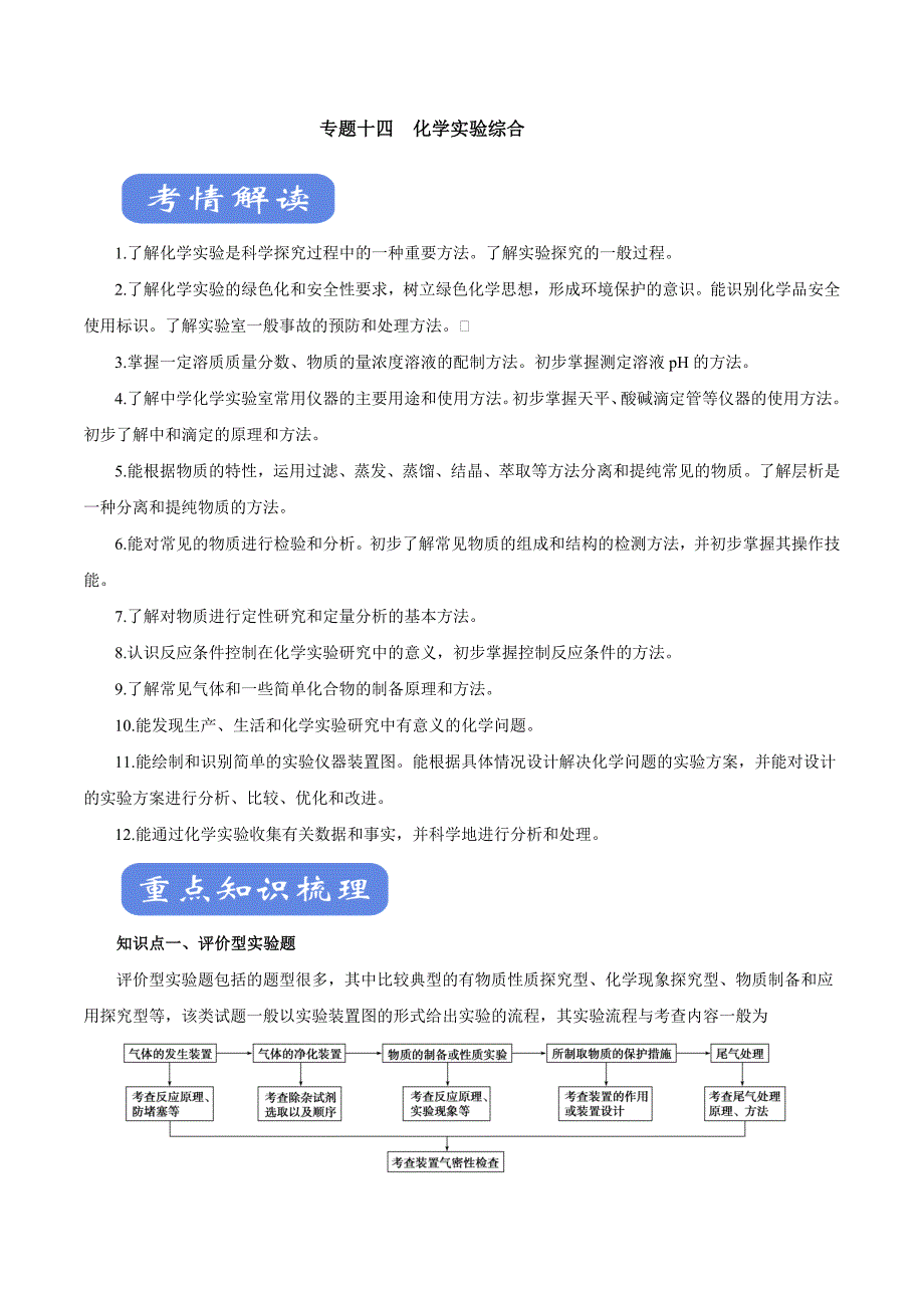 2020年高考化学二轮复习考点学与练专题14 化学实验综合（含答案解析）_第1页