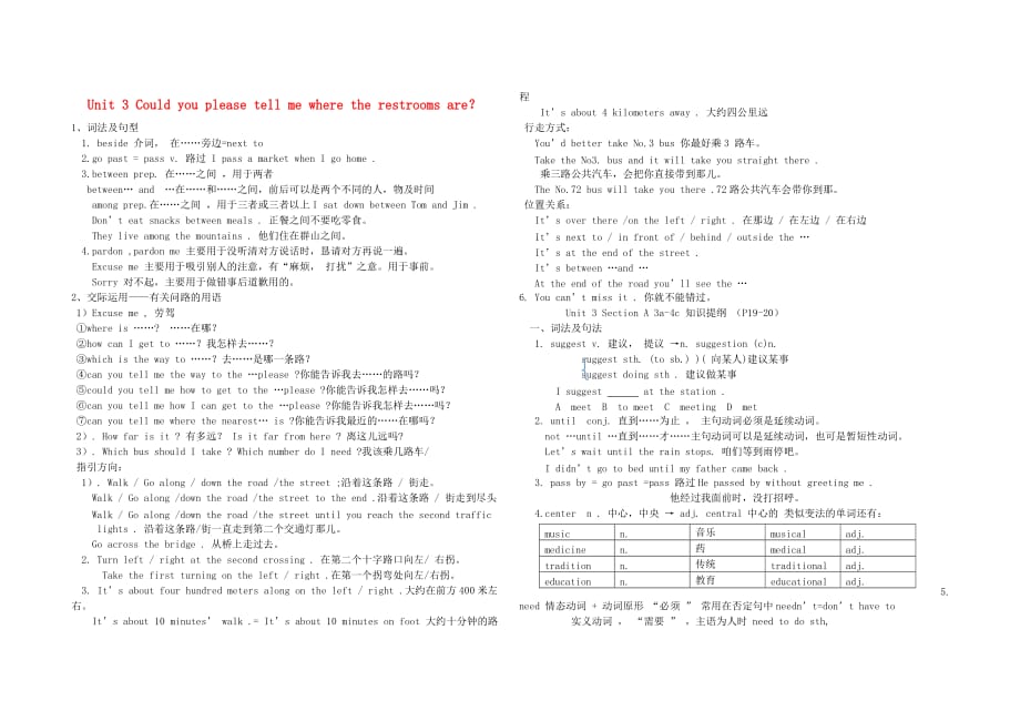 九年级英语全册 Unit 3 Could you please tell me where the restrooms are？知识点总结 （新版）人教新目标版_第1页