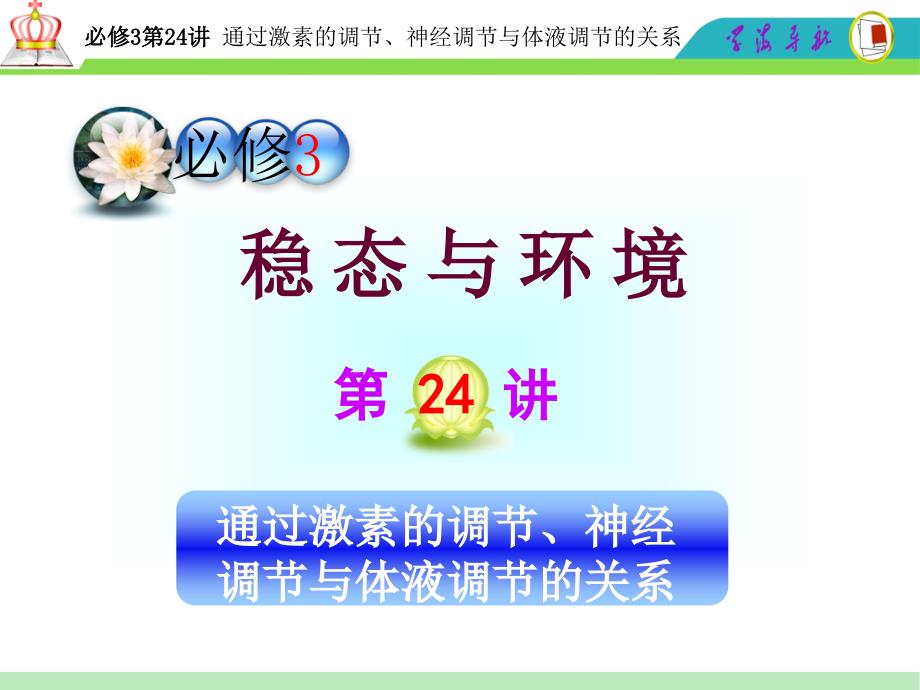 2012届高三一轮复习生物课件（人教山西用）必修3第24讲_通过激素的调节、神经调节与体液调节的关系.ppt_第1页