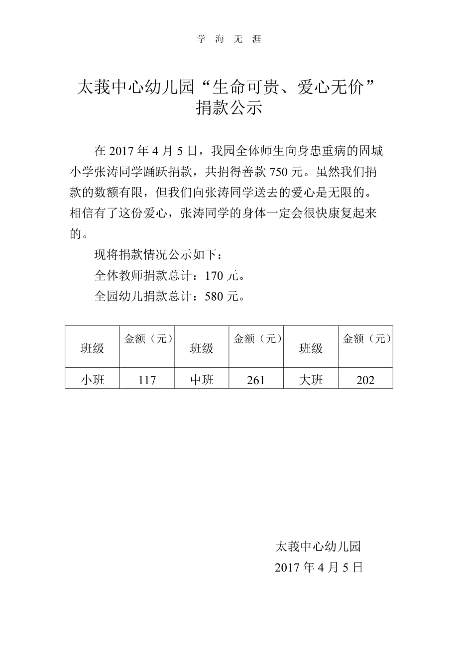 2020年整理爱心捐款公示word版.doc_第1页