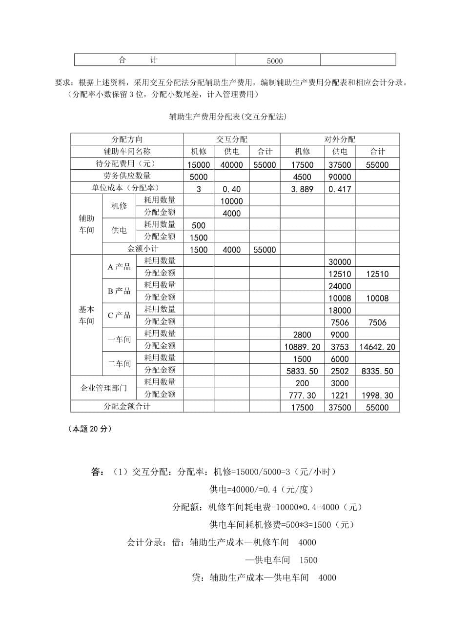 13年春中央电大成本会计网上形成性考核任务1题及答案_第5页