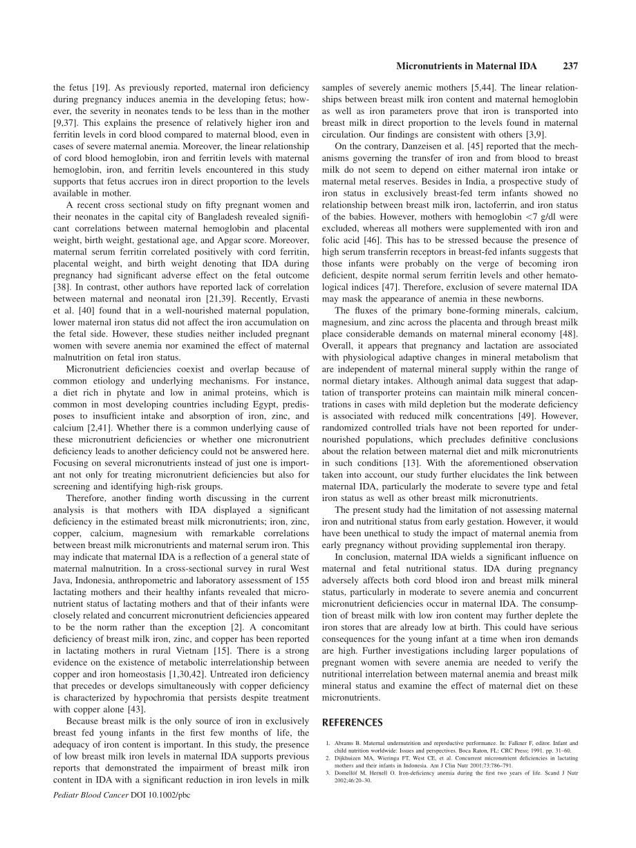 9.Cord blood iron profile and breast milk micronutrients in maternal iron deficiency anemia_第5页