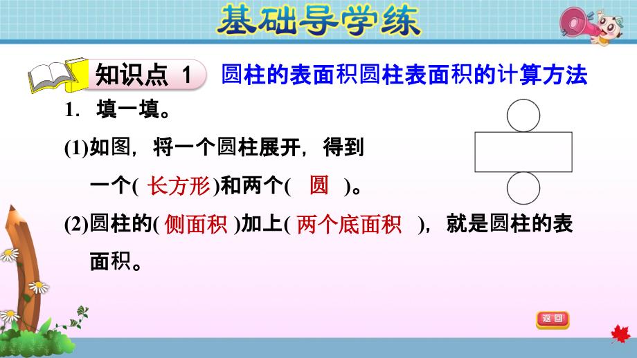 冀教版小学数学六年级下册《第四单元 圆柱和圆锥：4.2 圆柱表面积的计算方法》练习课件PPT_第3页