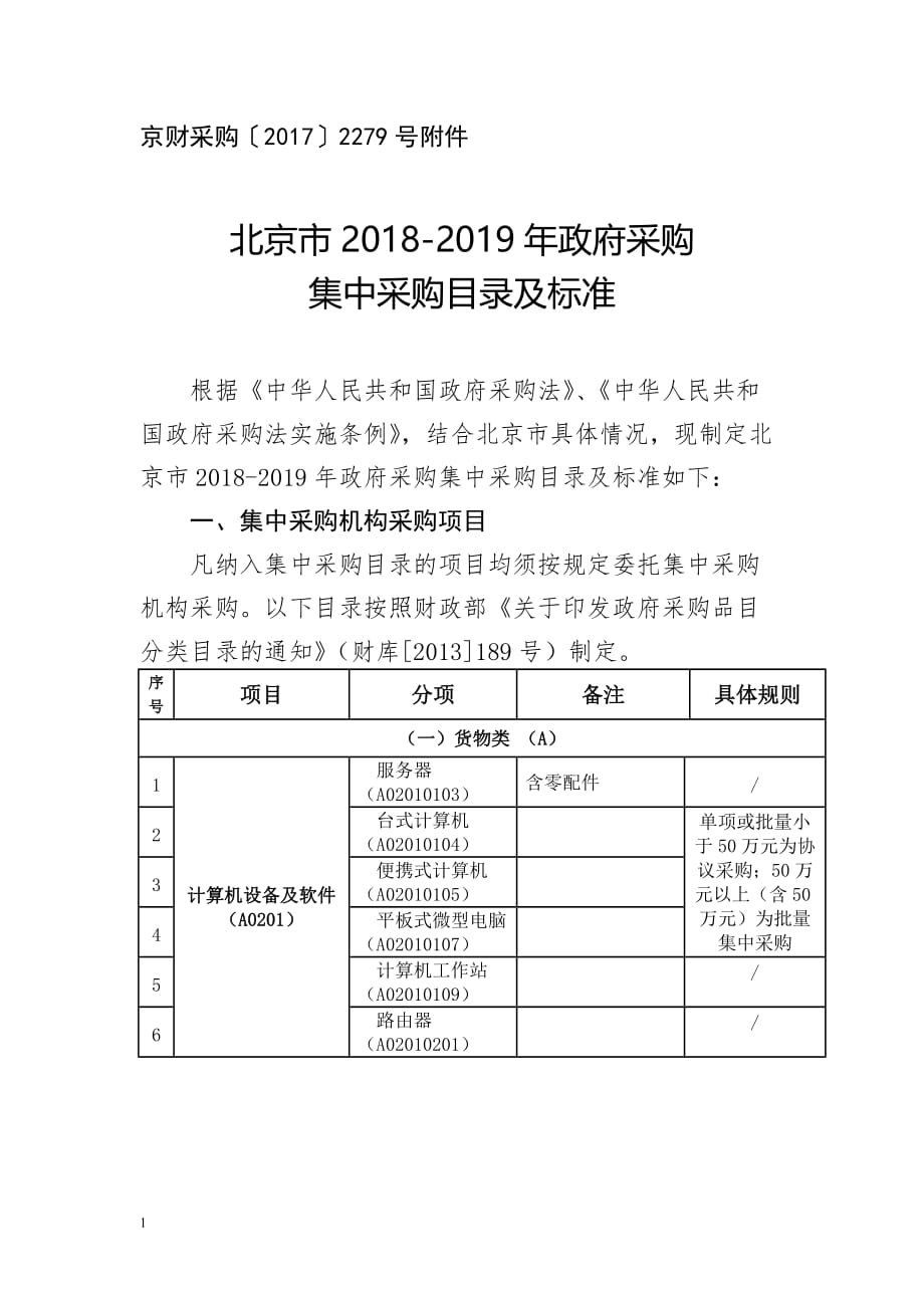 北京市2018-2019年政府采购集中采目录及标准知识分享_第1页