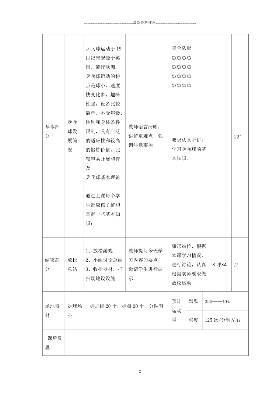 水平三乒乓球5-6年级教案精编版_第2页