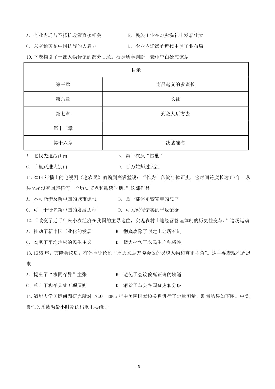 2020届甘肃省武威第十八中学高三上学期第三次月考诊断历史试题Word版_第3页