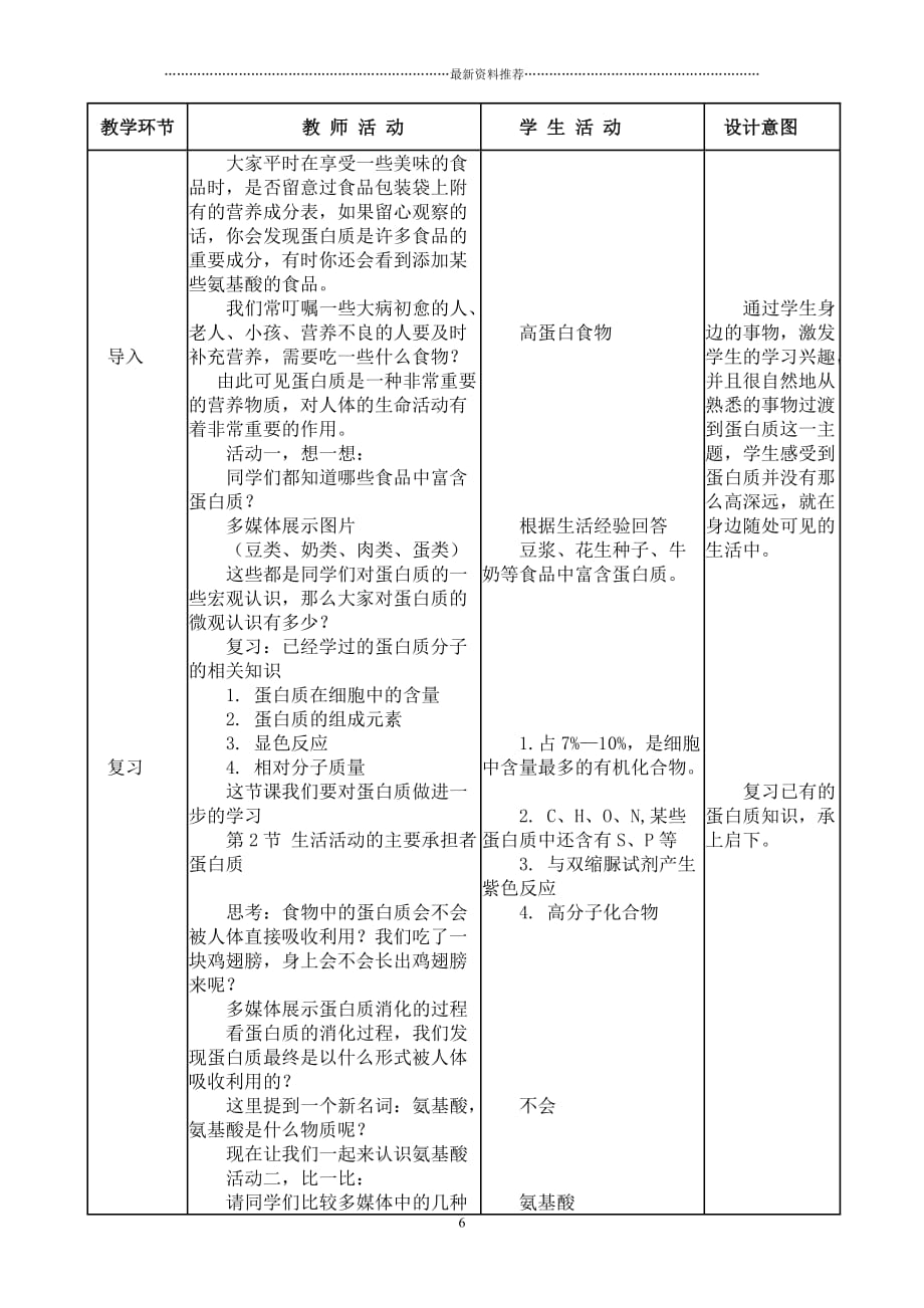 生命活动的主要承担者——蛋白质 教学设计精编版_第2页