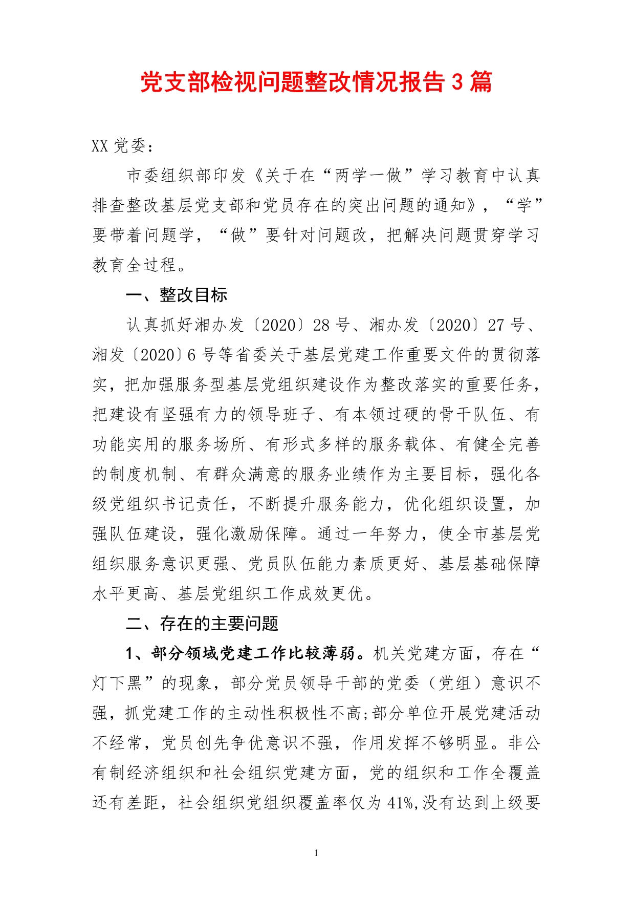 党支部检视问题整改情况报告3篇_第1页