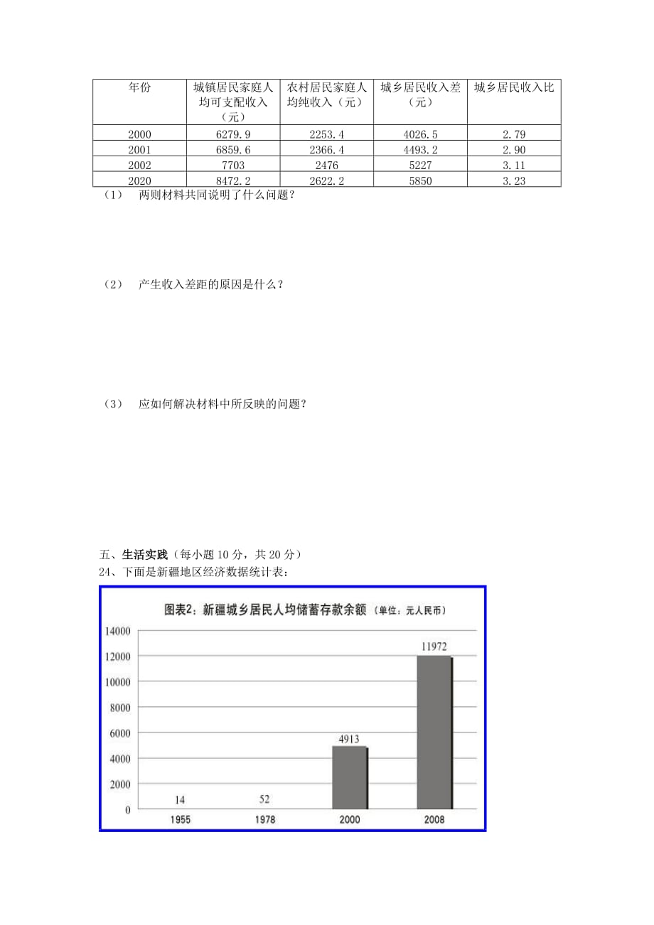 八年级政治下册 第三单元感受祖国的心跳试题（ B卷）（无答案） 人民版_第3页