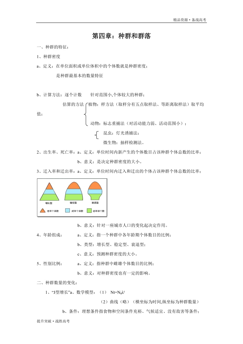 2020学年高二生物上学期梳理检测04 种群和群落（知识梳理）（人教版）_第1页