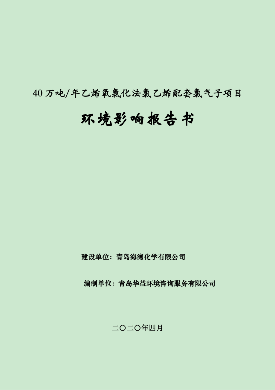 40万吨每年乙烯氧氯化法氯乙烯项目配套氯气子项目环境影响报告书_第1页