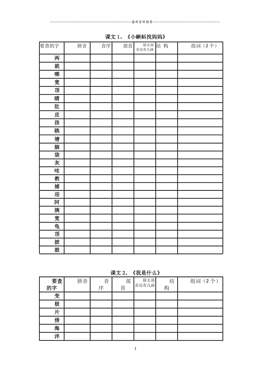 部编二年级上(全册)生字查字典精编版_第1页